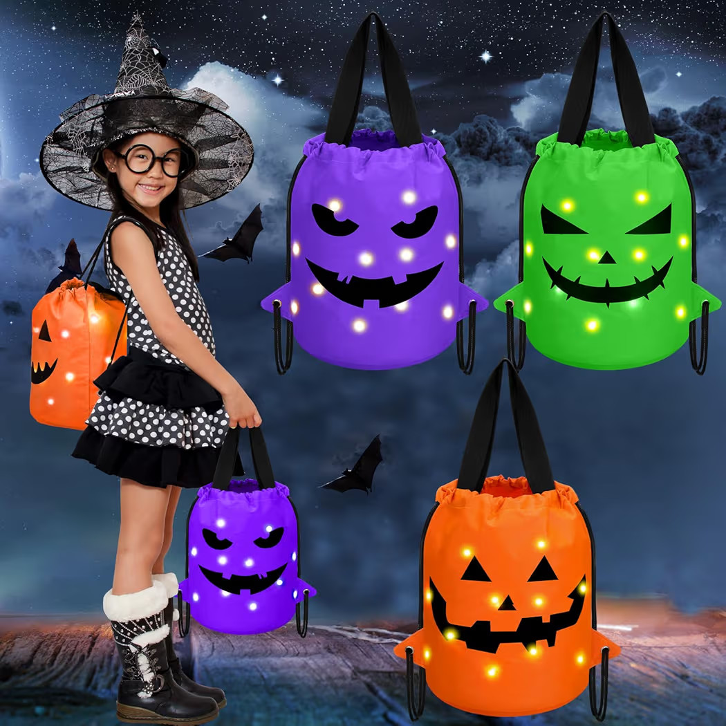 Talltalk 3 Pcs Halloween Light up Bucket LED Trick or Treat Drawstring Bags Multipurpose Reusable... | Amazon (US)