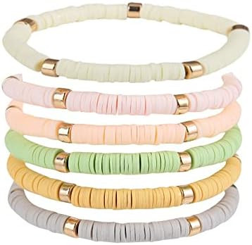 Sufer Heishi Beaded Bracelets for Women 6Pcs Bohemian Stackable Clay Bead Stretch Bracelets Color... | Amazon (US)