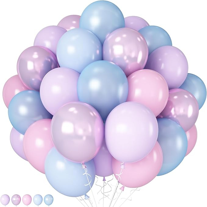 Pink Purple Blue Balloon 60Pcs 12 Inch Metallic Pastel Balloon Iridescent Pearl Pink Blue Purple ... | Amazon (US)