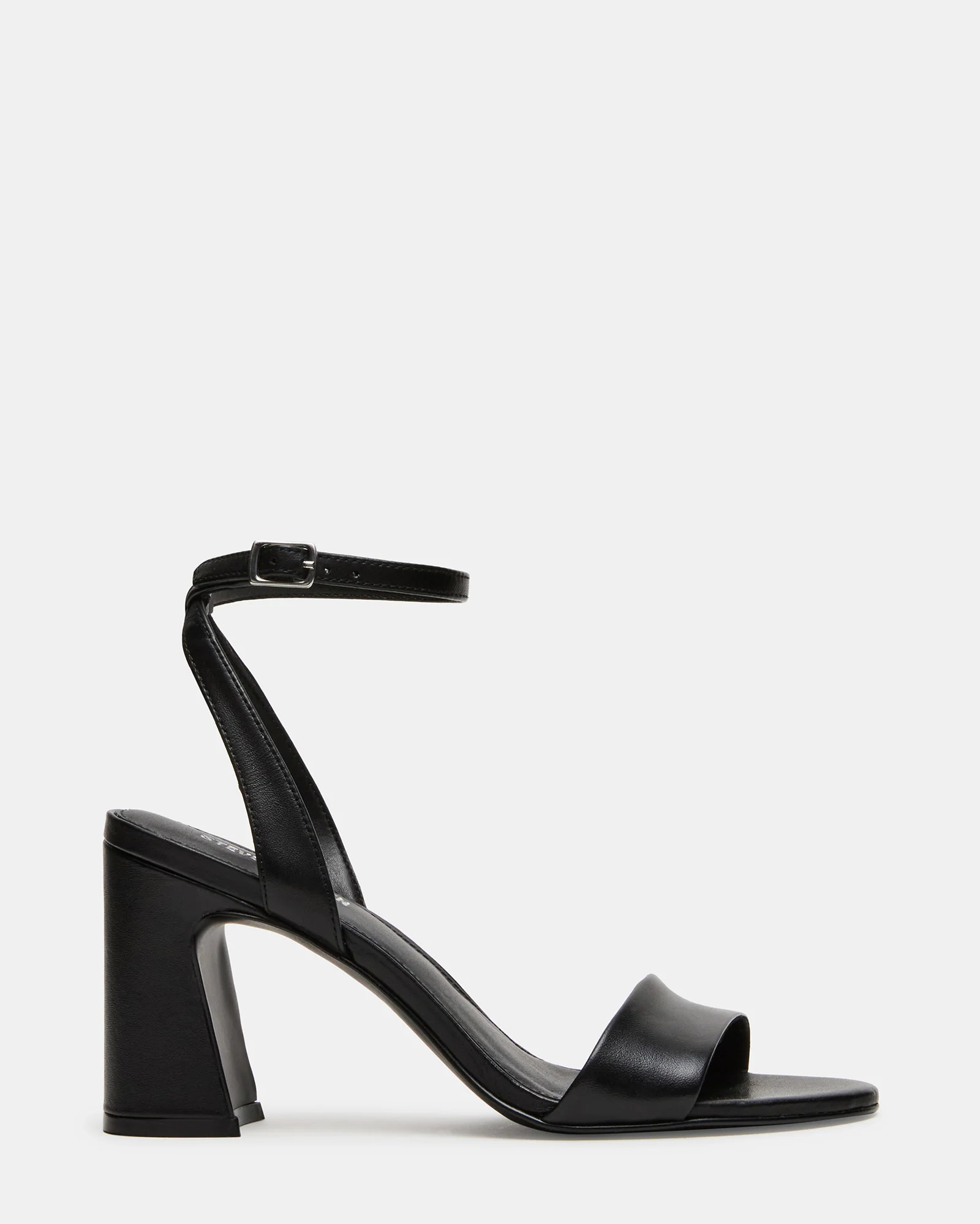 LARAH Black Leather Rounded Toe Block Heel Women's Heel | Steve Madden (US)