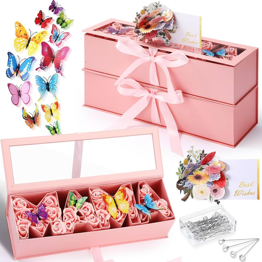 2 Pcs Mother's Day Flower Gift Letter Shaped Fillable Box with 2 Pcs 3D Mother's Day Card 50 Crys... | Amazon (US)