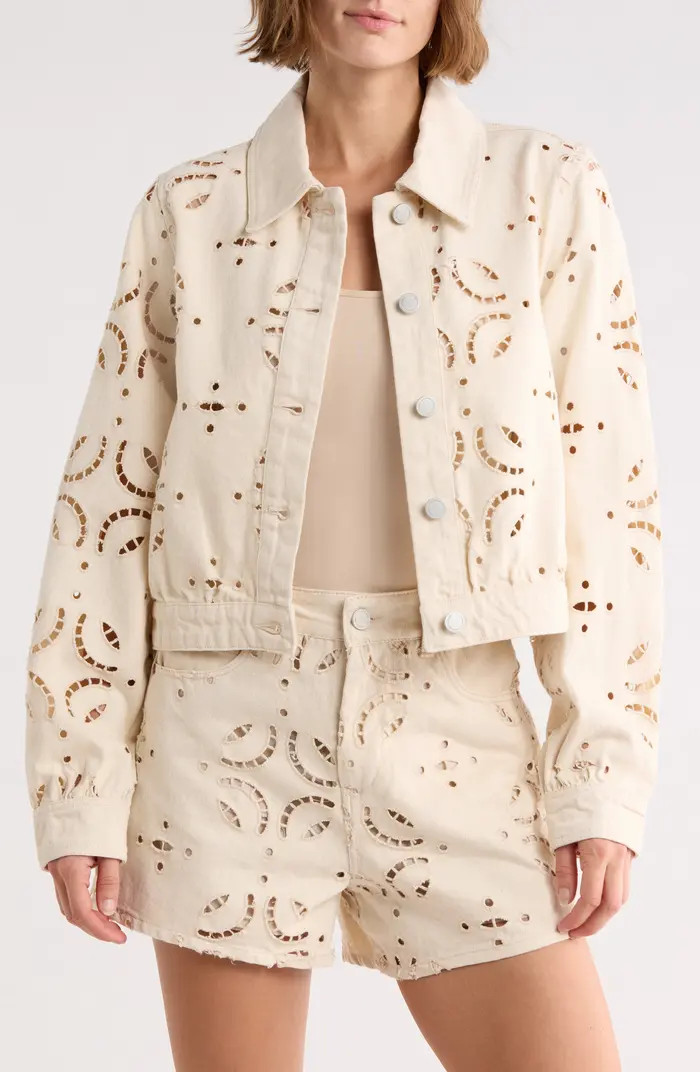 BLANKNYC Eyelet Embroidered Denim Trucker Jacket | Nordstromrack | Nordstrom Rack