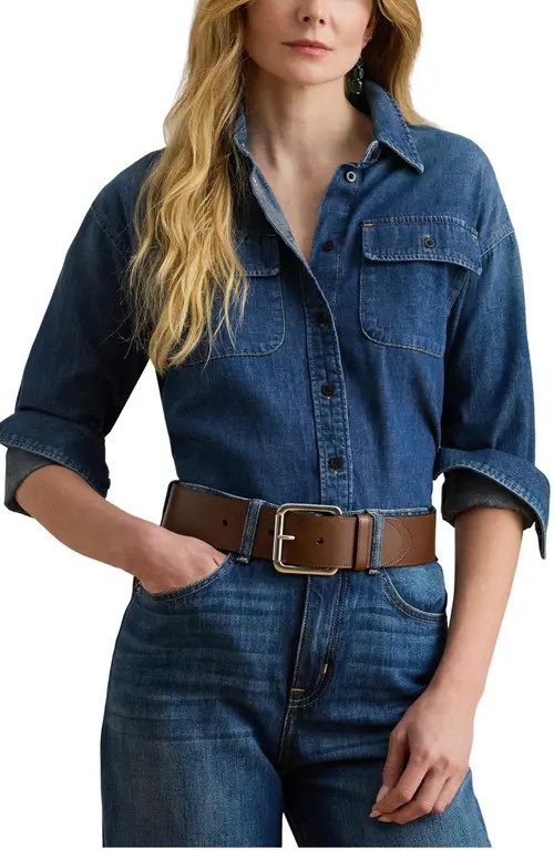 Lauren Ralph Lauren Denim Button-Up Shirt in Atecco Wash at Nordstrom, Size Small | Nordstrom