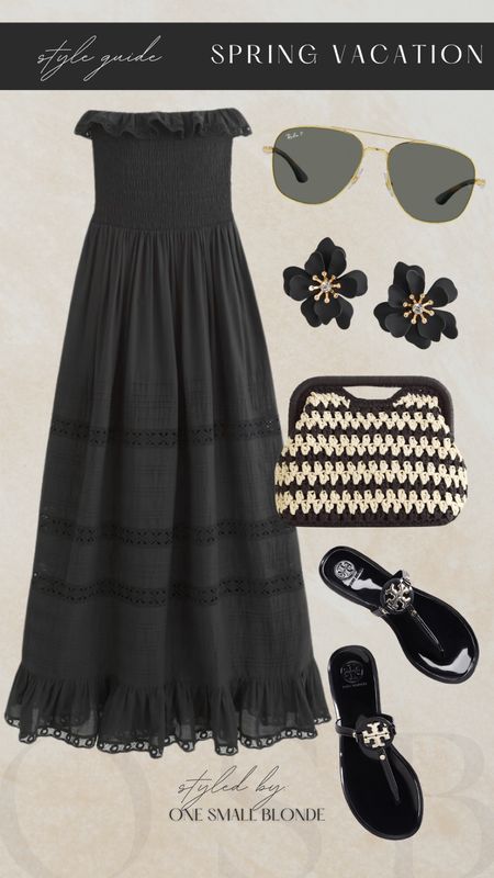 Spring/summer vacation look 🖤 black maxi dress, black + tan clutch, Tory Burch sandals, black earrings and ray ban sunglasses 

#LTKstyletip #LTKtravel #LTKSeasonal