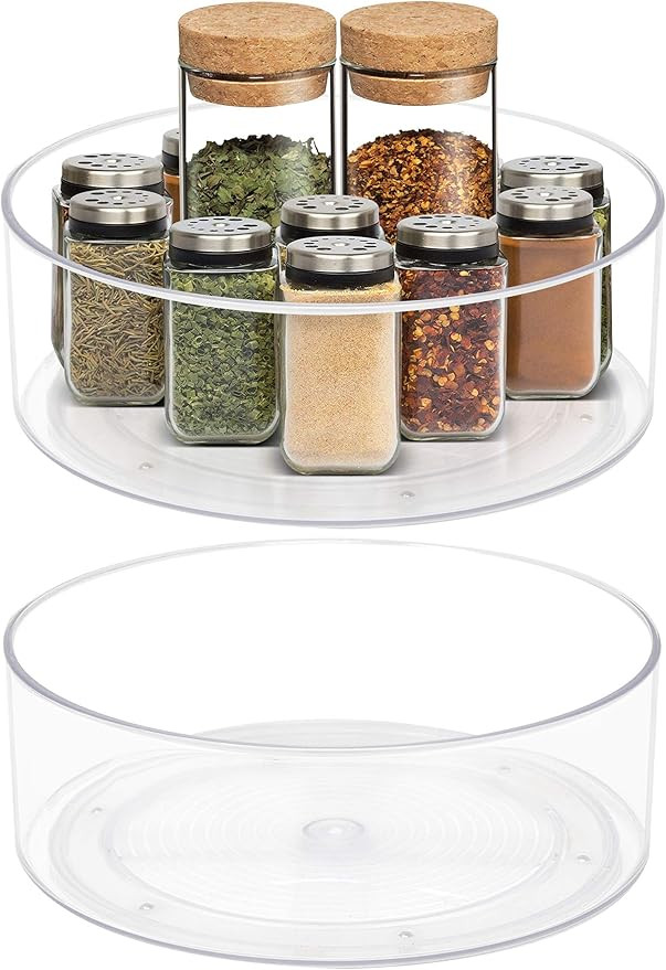 Clear Lazy Susan Organizer - 2 Pack Round Plastic Rotating Turntable Organizers - Refrigerator La... | Amazon (US)