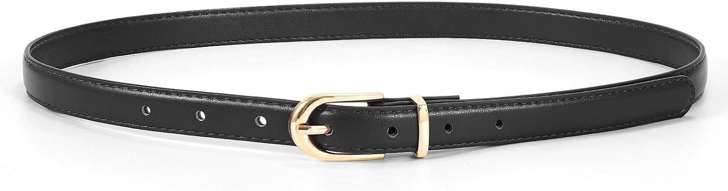 JASGOOD Womens Skinny Leather Belt Ladies Thin Faux Leather Belt with Gold/Silver Buckle for Jeans Dress Pants | Amazon (US)