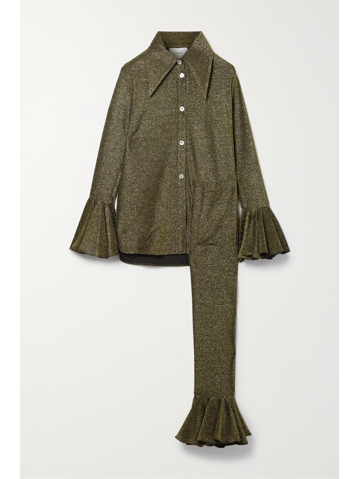 Sleeper - Saturn Ruffled Metallic Stretch-knit Shirt And Leggings Set - Gold | NET-A-PORTER (US)