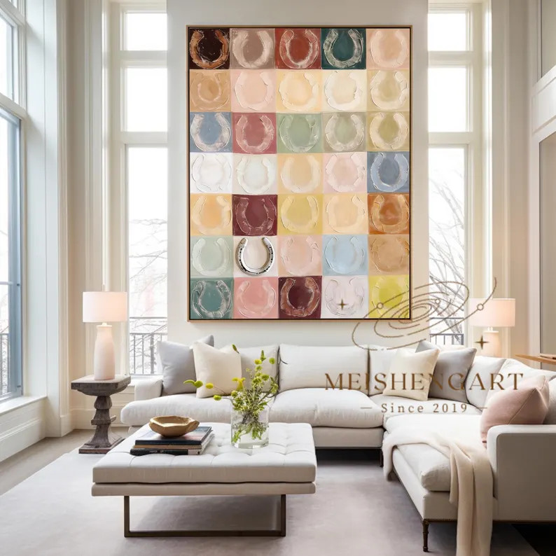 Large Lucky Horseshoe Textured Wall Art,Western Modern Folk Horseshoe Grid  Neutral Pastel Decor,... | Etsy (US)