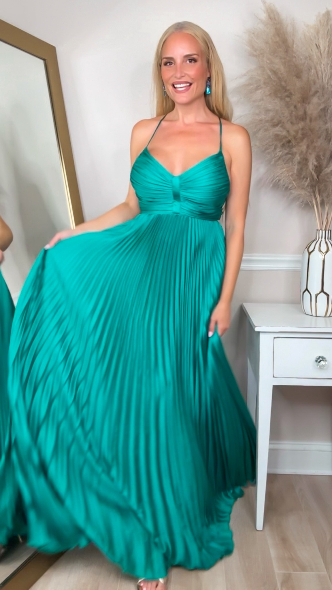The most beautiful turquoise gown I have ever seen!! Love the silky pleated texture and the gorgeous back - check my IG for a video! Totally obsessed with this dress! So lovely to wear as a wedding guest or for any special occasion this summer! 

#LTKStyleTip #LTKSeasonal #LTKWedding