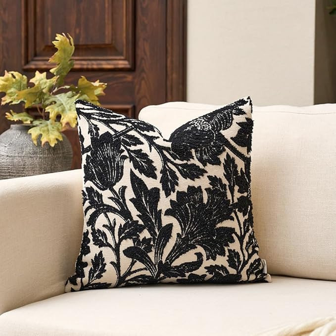 Yangest Chenille Floral Pillow Cover 18 x18 Inches, Neutral Jacquard Square Throw Pillow Cover So... | Amazon (US)