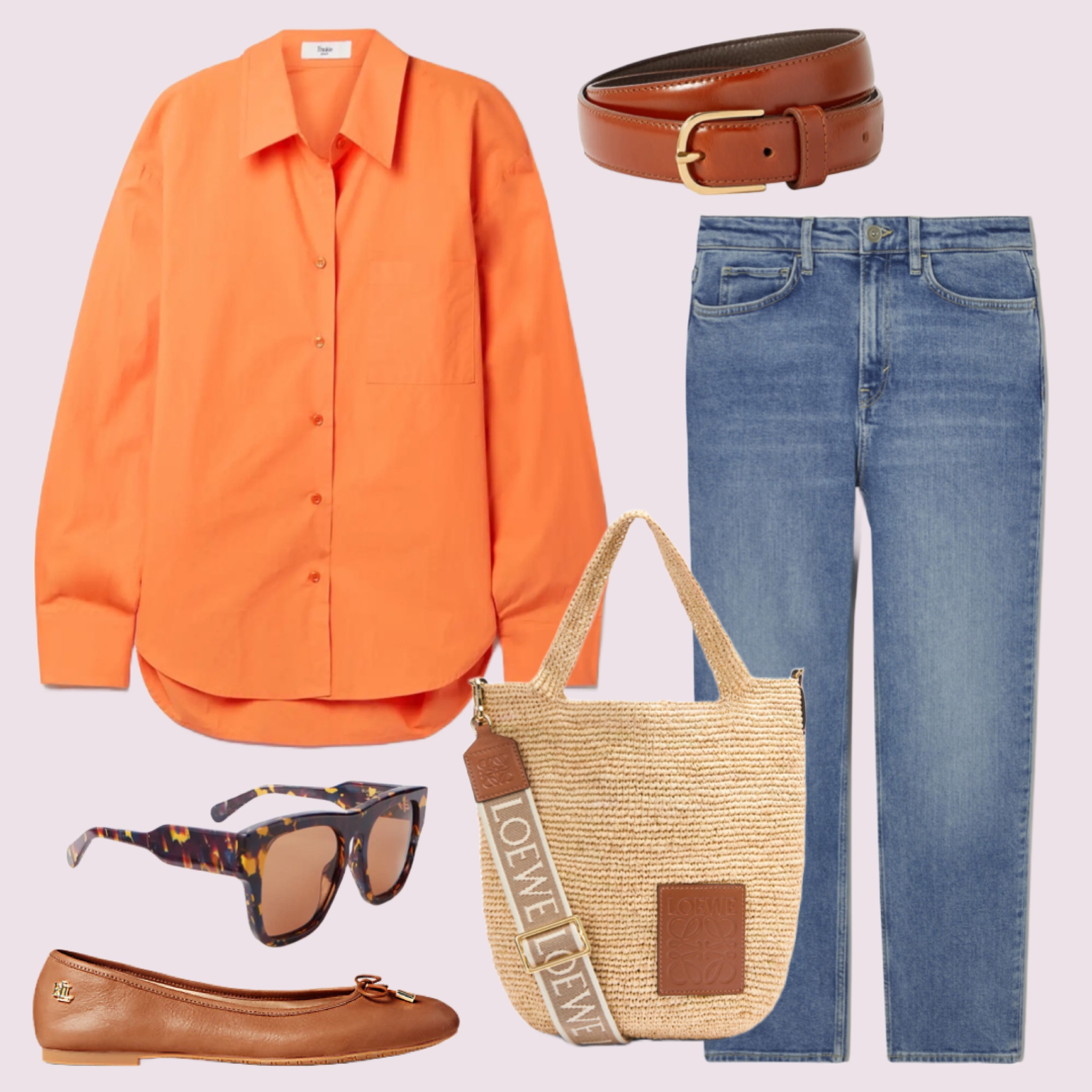 Basket bag styling 

Shirt, orange shirt, jeans, straight jeans, ballet flats, ballet shoes, tan accessories, spring style

#LTKeurope #LTKFind #LTKSeasonal