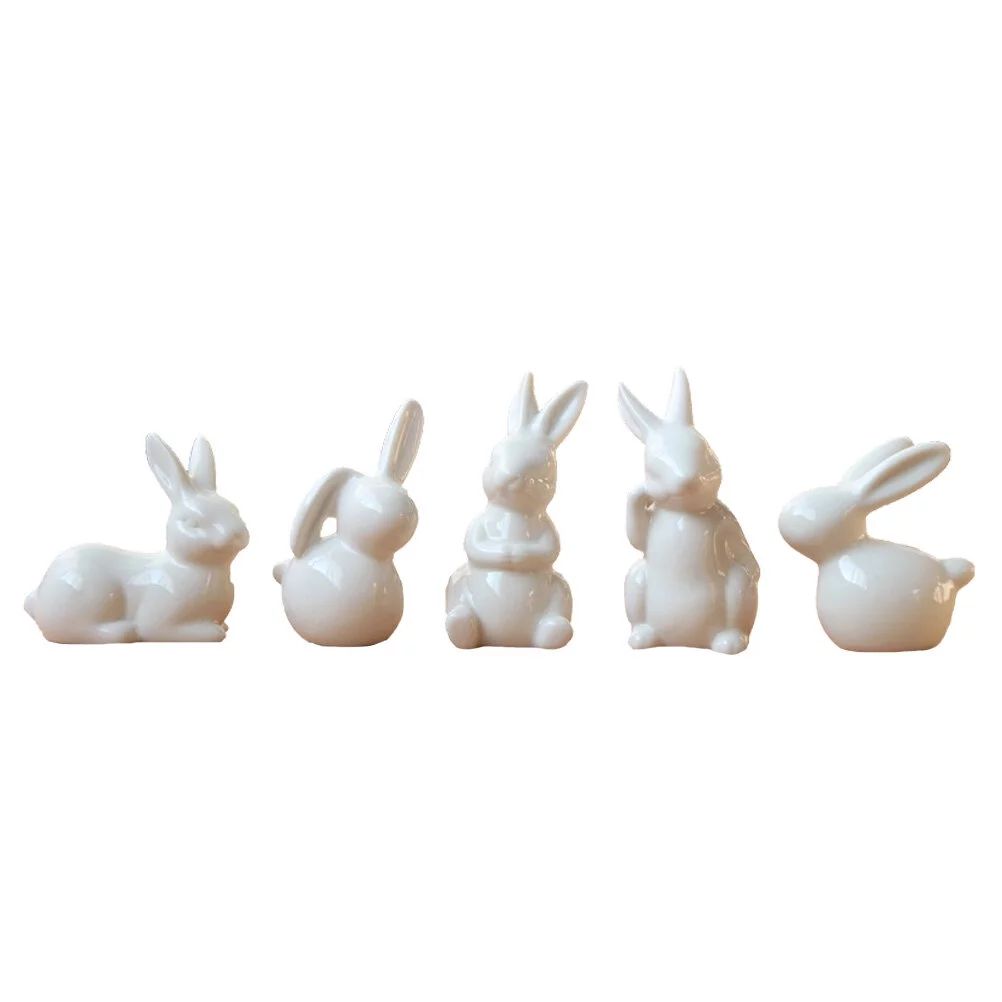 5pcs White Ceramic Rabbits Figurines Bunny Sculptures Rabbits Crafts Decor | Walmart (US)