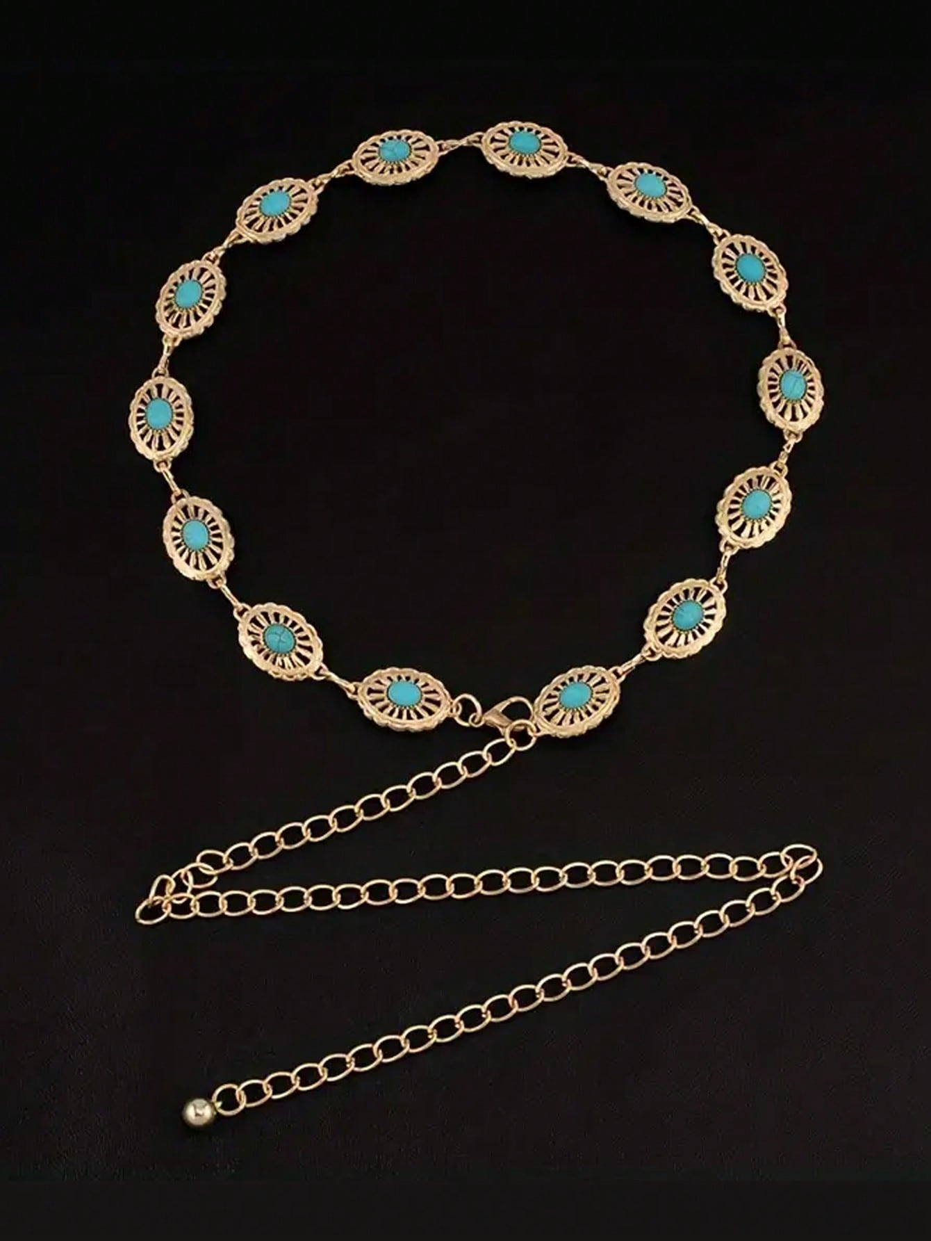1pc Western Oval Turquoise Chain Belt Body Chain for Women, Antique Metal Hollow Out Waist Chain ... | SHEIN