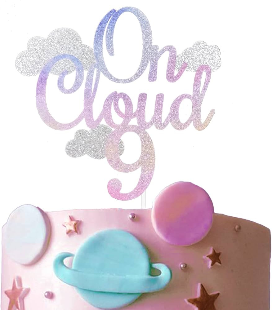 FestusDecor Glitter On Cloud 9 Cake Topper, Cake Topper, Happy 9th Birthday Cake Decor, Nineth Ca... | Amazon (US)