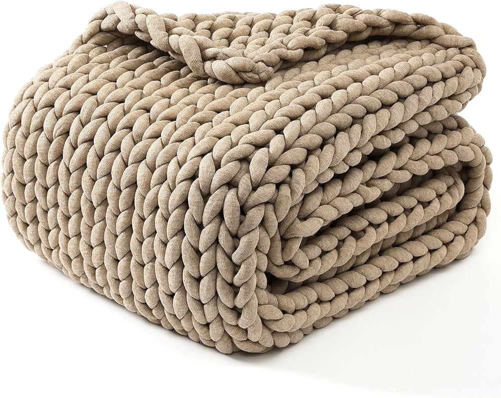 YnM Chunky Throw Blanket, Medium-Weight, Hand Knitted, Skin Friendly, Ventilated and Breathable, ... | Amazon (US)