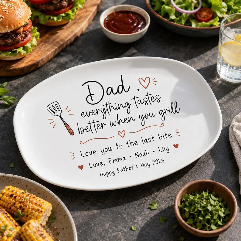 Personalized Dad Everything Tastes Better When You Grill Plate, Father's Day Gift From Kids, Cust... | Etsy (Global)