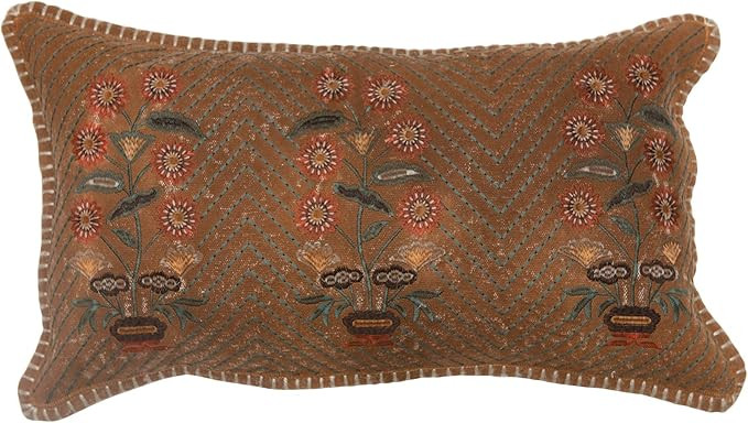 Amazon.com: Creative Co-Op Cotton Lumbar Embroidery, Chambray Black & Blanket Stitch Pillow, Mult... | Amazon (US)