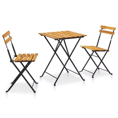 vidaXL Bistro Table And Chair Brown and Black Solid Acacia Wood Medium | Target