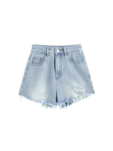 CIDER High Waist Ripped Washed Denim Shorts: Denim, S | Amazon (US)