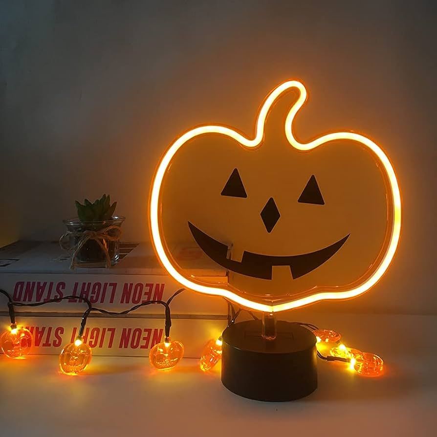Orange Glowing Pumpkin Neon Sign,Indoor Pumpkin Lighting Decor,Halloween Pumpkin Table Neon Lamp,... | Amazon (US)