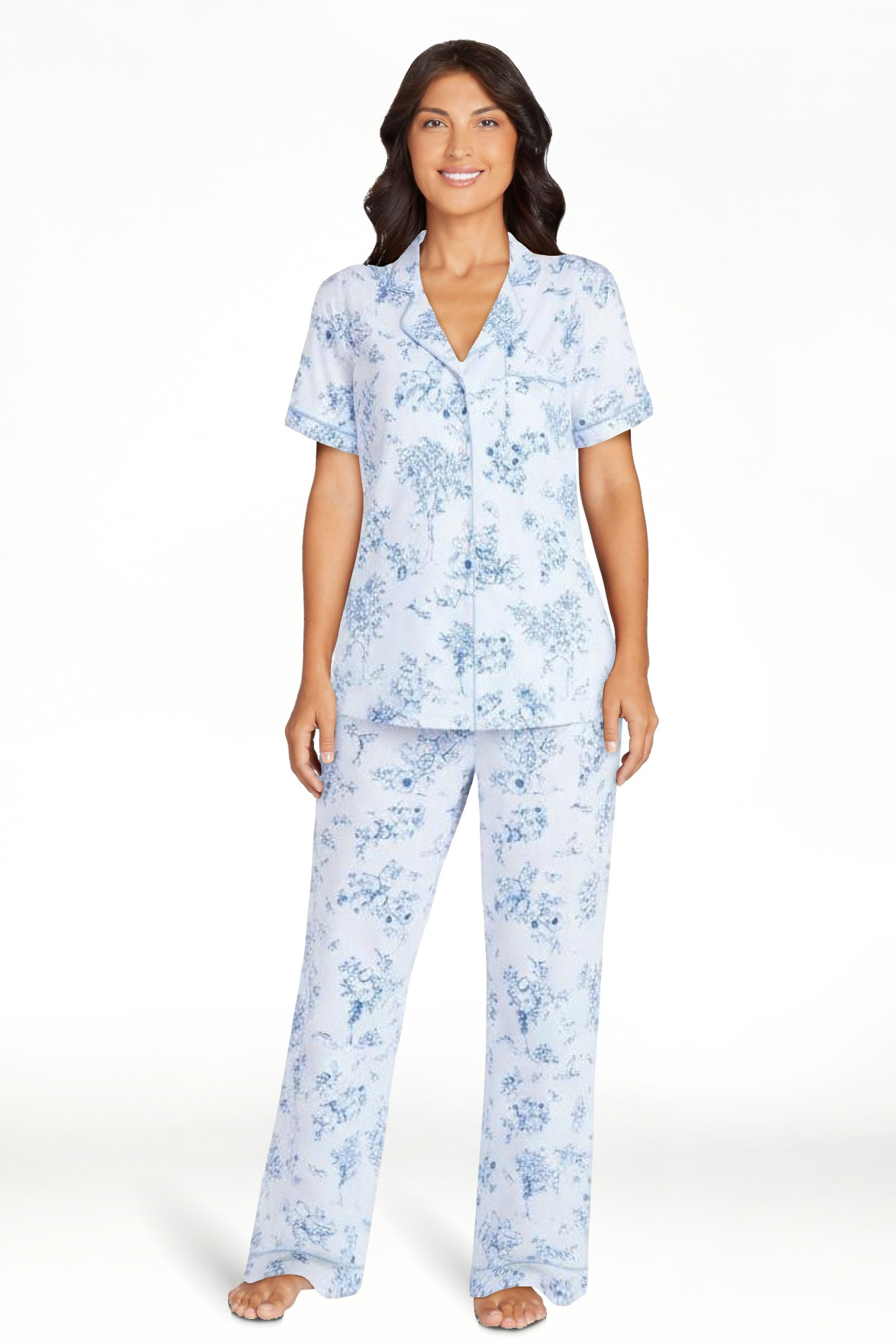 Joyspun Women's Dreamy Soft Collection Notch Collar Top and Capri Pants Pajama Set, 2-Piece, Size... | Walmart (US)