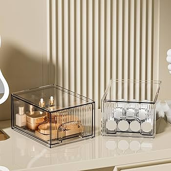 3 Pack Striped Stackable Storage Drawers, 4'' H Acrylic Makeup Organizer, Plastic Drawer Storage ... | Amazon (US)