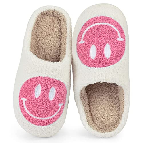 westtele Smile Face Slippers for Women, Soft Plush Smile Slippers Retro Preppy Slippers with Smile Face Happy Face Slippers Slip-on Cozy Indoor and Outdoor Slippers (Pink, Adult, Women, 9.5, Numeric Range, US Footwear Size System, 11, Medium) | Amazon (US)