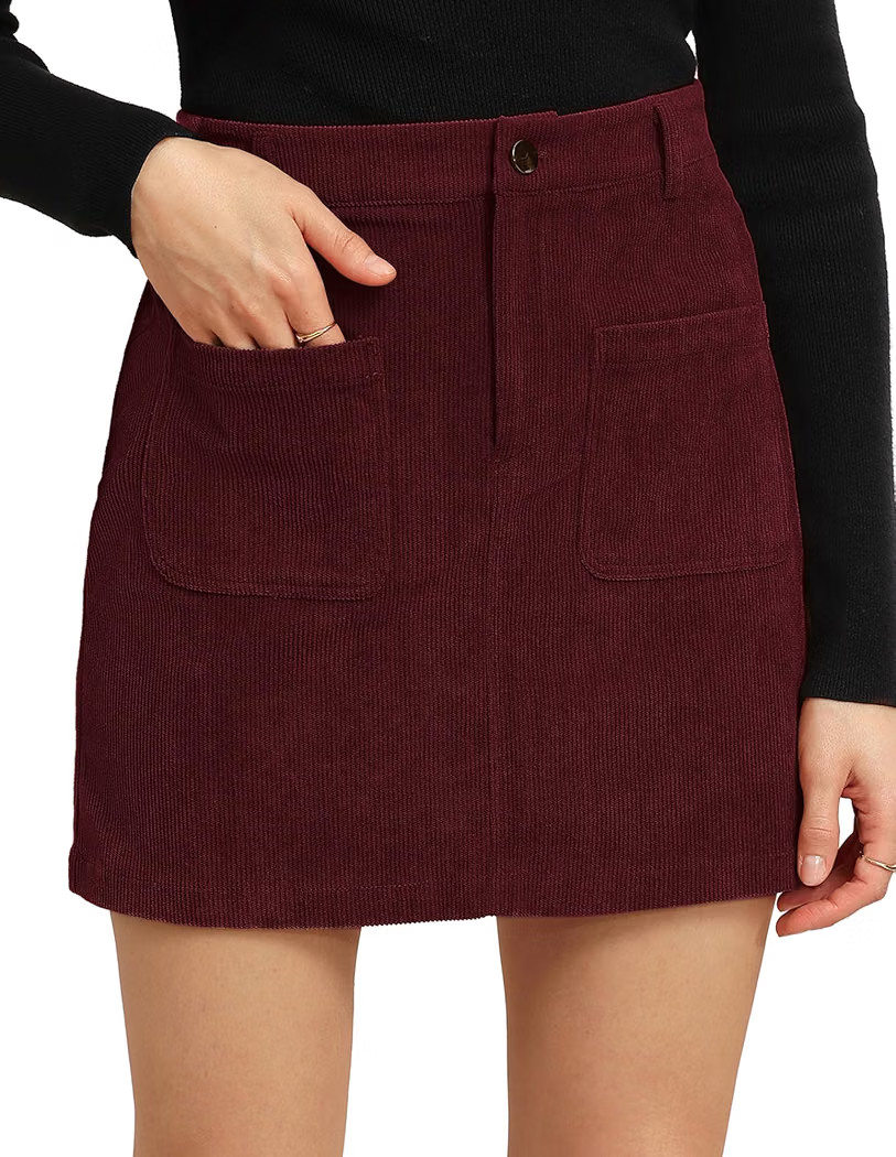 Kate Kasin Women Fall Corduroy Mini Skirt, High Waist Skirts with Pockets | Amazon (US)