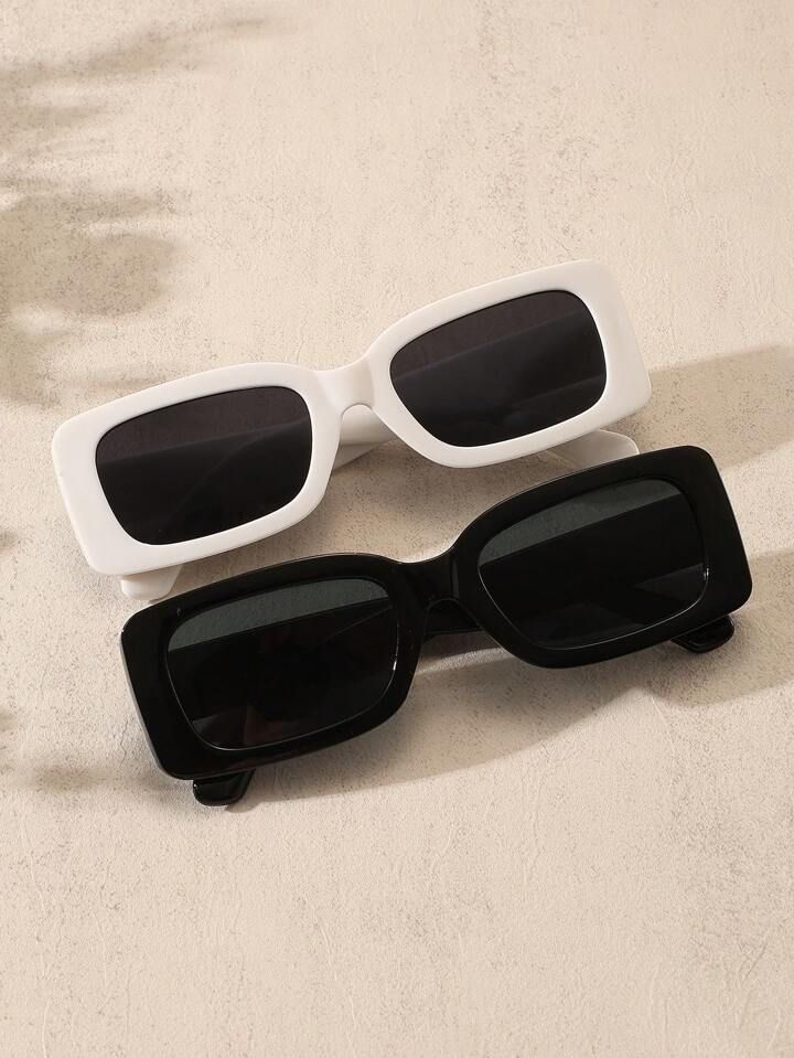 2pcs Men's Fashionable Square Plastic Decorative Glasses | SHEIN