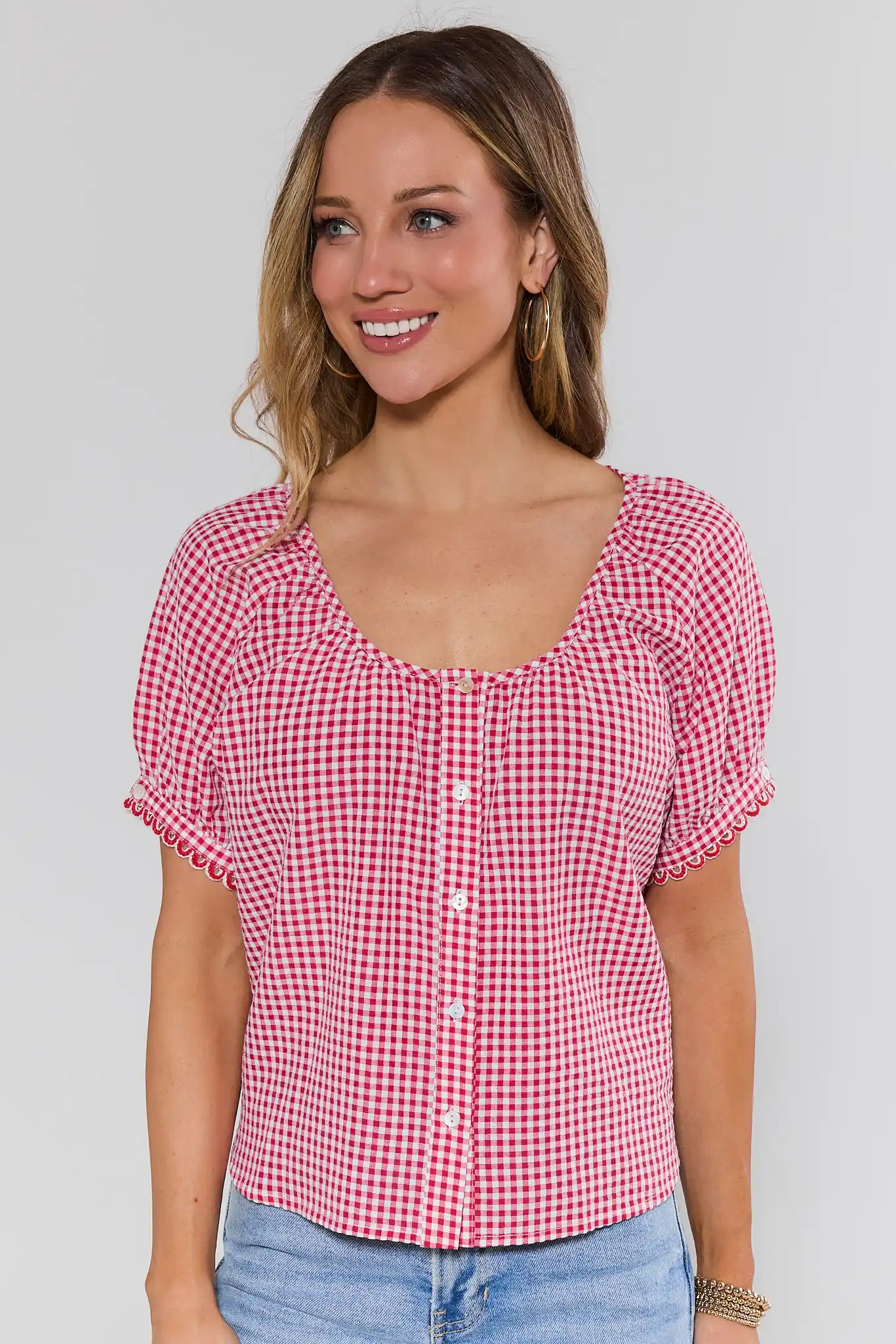 Red Gingham Button Up Top | Avara