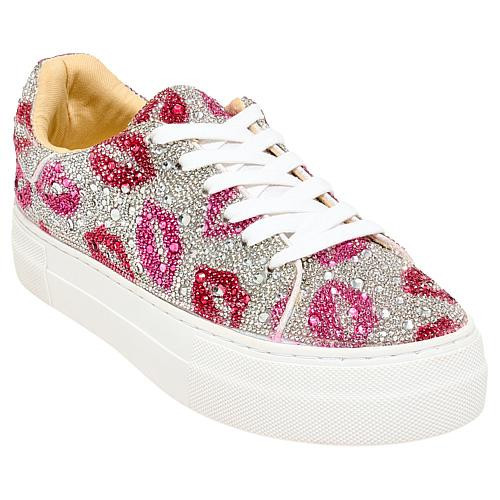 Betsey Johnson Sidny Hearts or Lips Rhinestone Sneaker - Lips | HSN