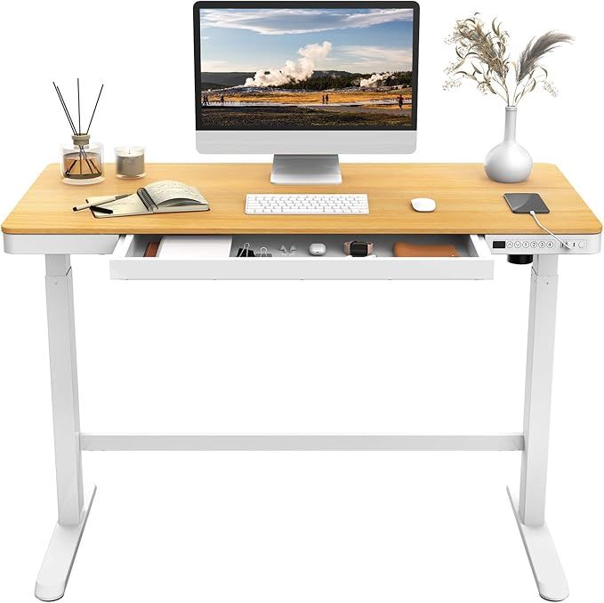 Flexispot Electric Height Adjustable Standing Desk with Drawer 48 x 24 Inches Natural Desktop & A... | Amazon (US)