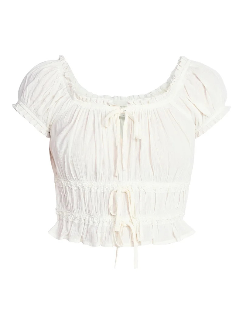 No Boundaries Puff Sleeve Peplum Top, Women’s XXS-XXL | Walmart (US)