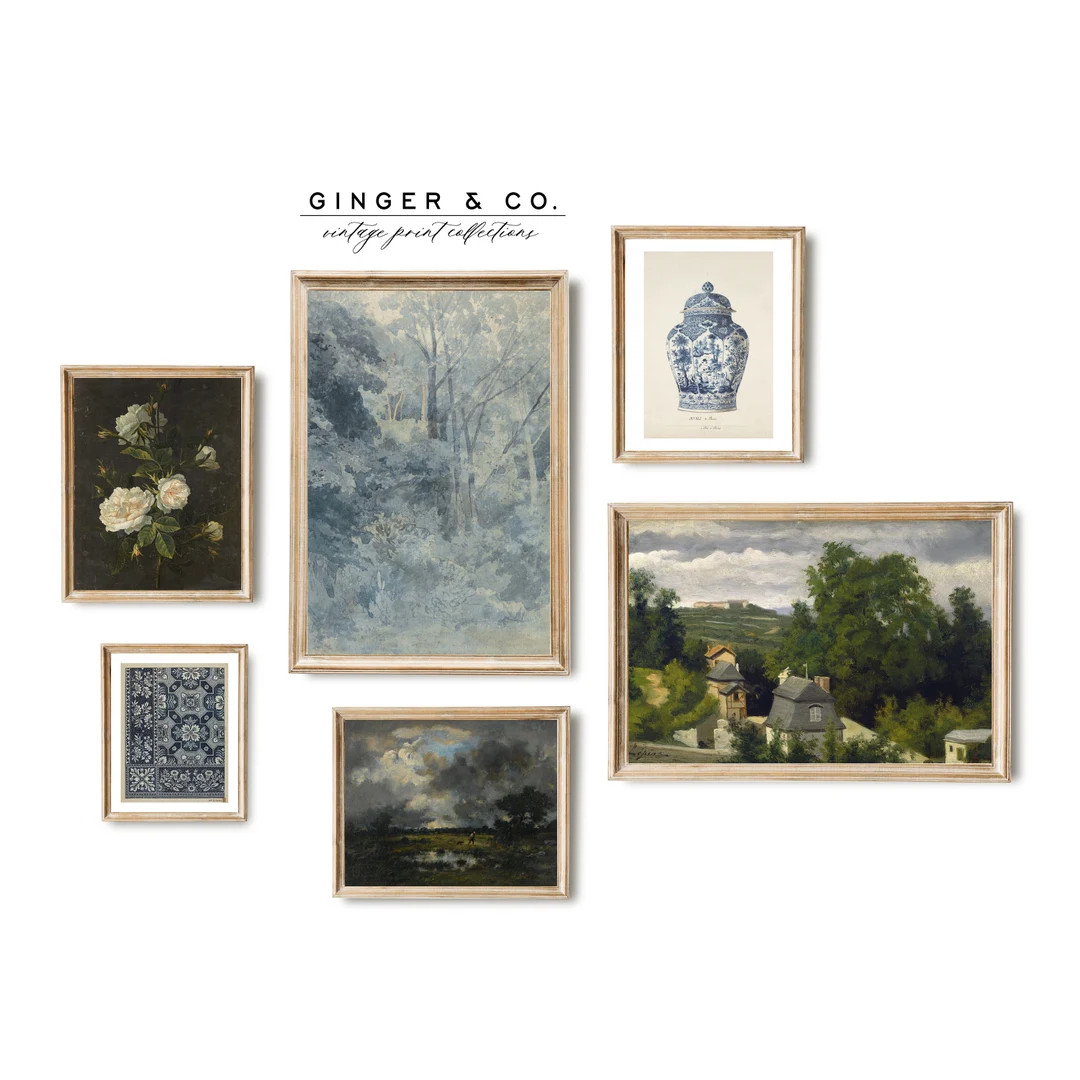 Blue Gallery Wall Art Set 1 -- PRINTABLE DIGITAL DOWNLOAD -- French Country Cottage, Vintage Land... | Etsy (US)