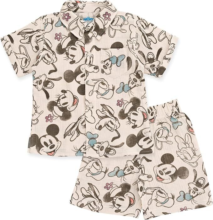 Disney Winnie the Pooh Mickey Mouse Winnie the Pooh Cotton Gauze Hawaiian Button Down Shirt and S... | Amazon (US)