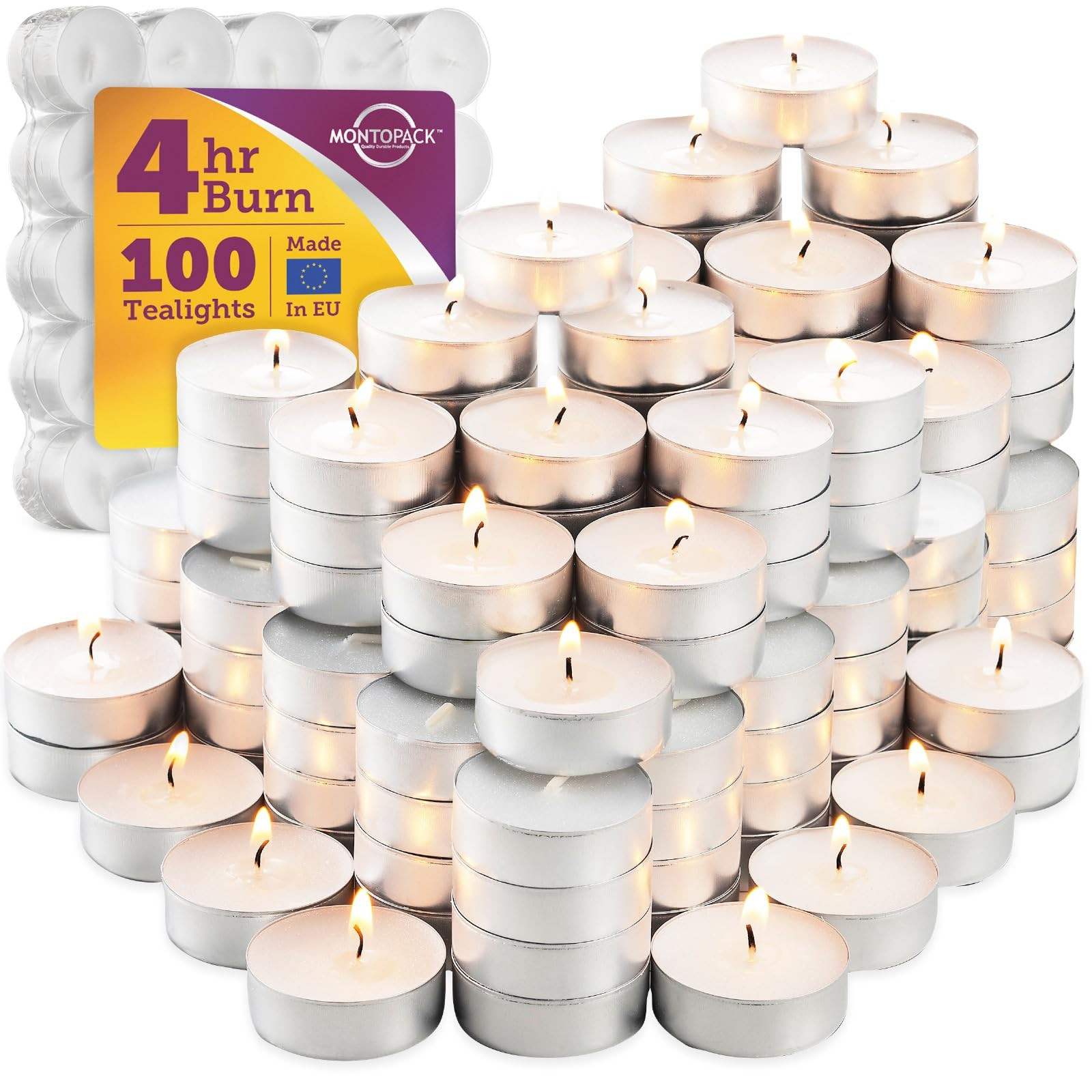 MontoPack Unscented Tea Light Candles 100 Pack | 4 hours, White, Smokeless, Dripless Small Votive... | Amazon (US)