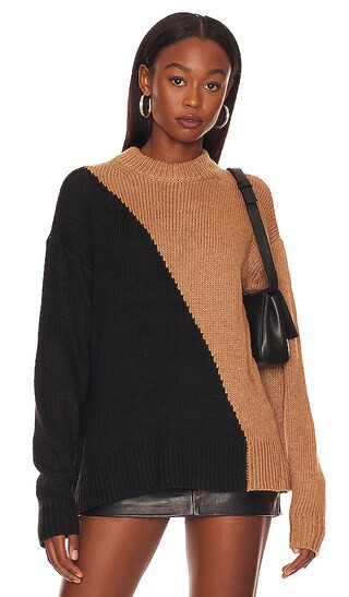 Dagan Color Block Crewneck in Black & Camel | Revolve Clothing (Global)