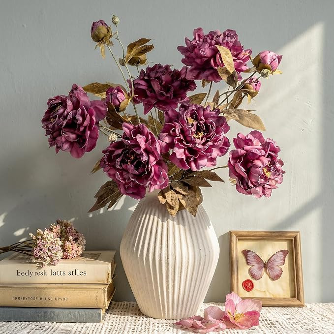 Burgundy Artificial Peony Flowers for Vase, 6 Faux Peony Stems with Large Realistic Blooms and Bu... | Amazon (US)