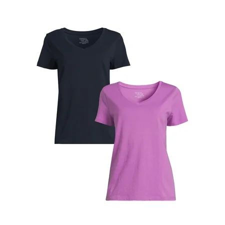 Time and Tru Women s V-Neck Tee with Short Sleeves 3-Pack Sizes XS-3XL | Walmart (US)