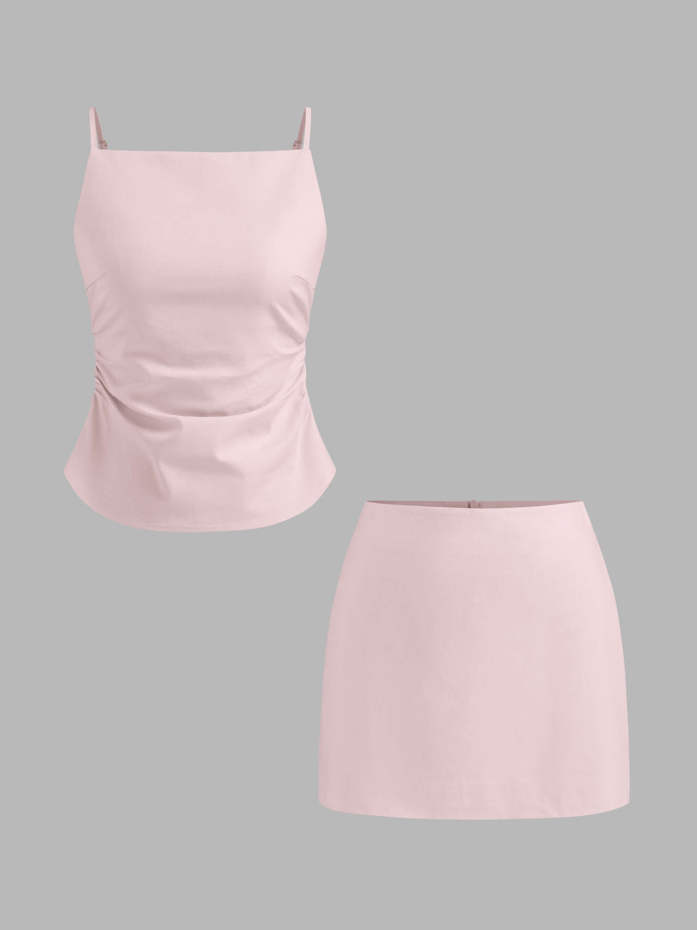 Linen-blend Linen-blend Ruched Criss Cross Backless Cami Top With Mini Skirt Set For Daily Casual | Cider