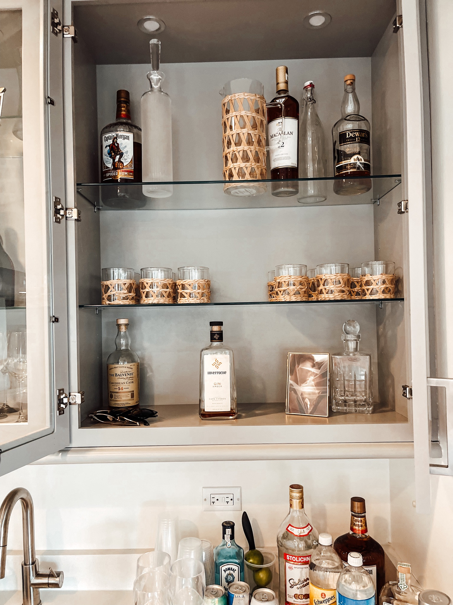 Barware 
- Glass decanter 
- costal bamboo weave glass tumblers 
- pretty glassware to display 


#LTKhome #LTKstyletip #LTKSeasonal