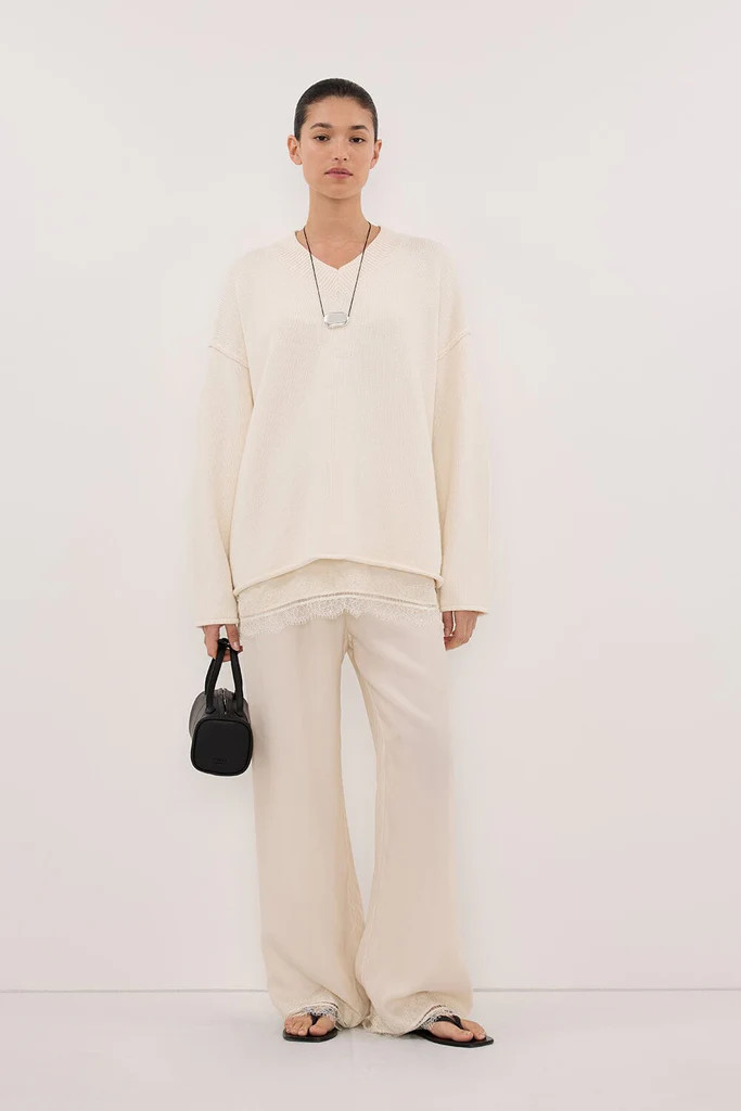 FLINT CREAM V NECK KNIT JUMPER | DISSH