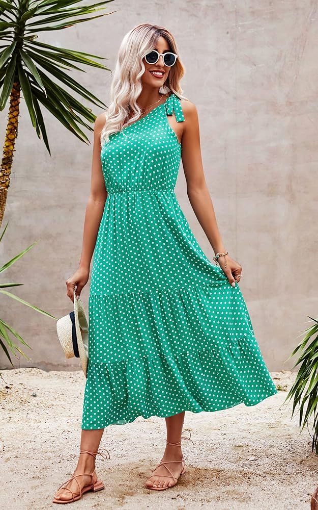 Amazon.com: ECOWISH Womens Boho Dress One Shoulder Floral Maxi Dress Elegant Cocktail Party Dress Bl | Amazon (US)