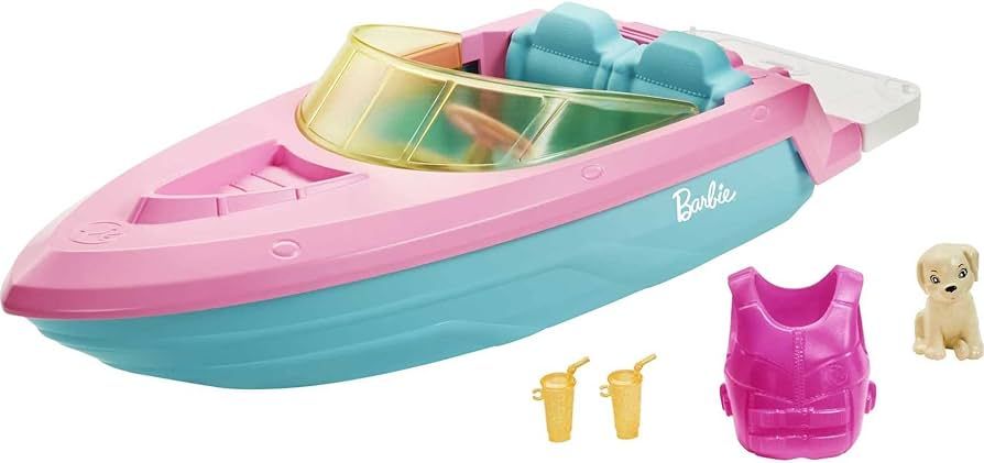 Barbie Boat with Puppy and Themed Accessories, Fits 3 Dolls, Floats in Water, Great Gift for 3 to... | Amazon (US)