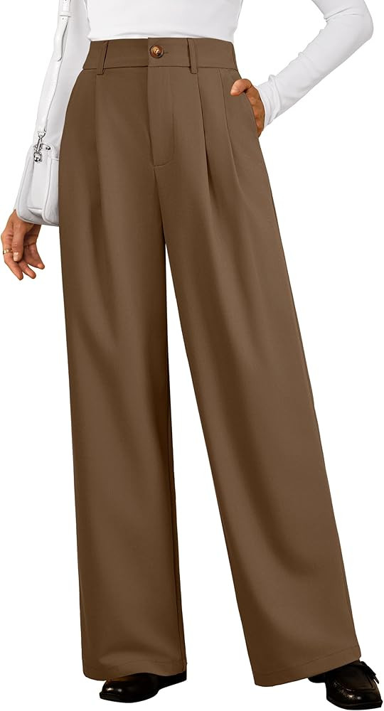 Arach&Cloz Women's Wool Blend Elastic Waist Straight Leg Business Casual Pants 2025 | Amazon (US)