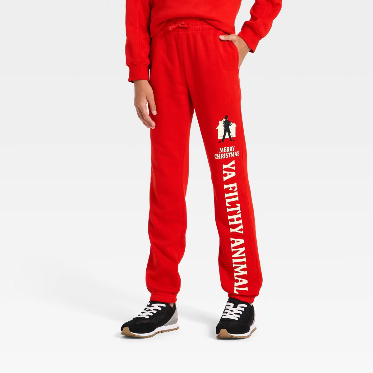 Boys' Home Alone 'Ya Filthy Animal' Graphic Fleece Jogger Pants - Red XS | Target