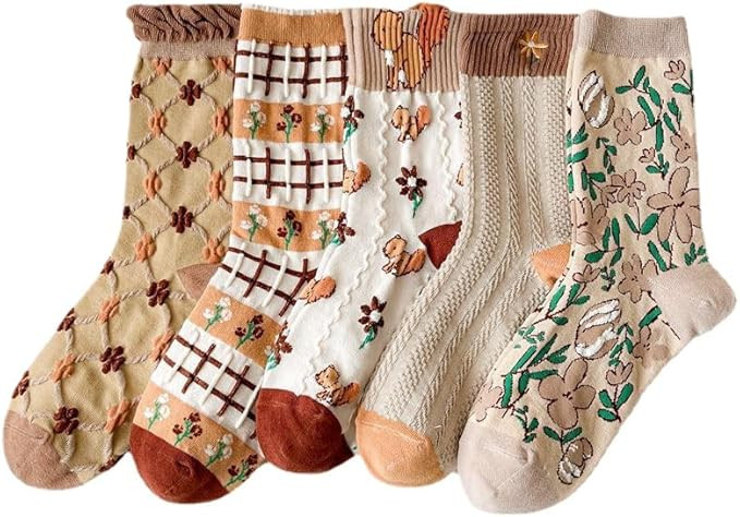 Tooe Women's Cottagecore Flower Socks 5Pairs Kawaii Preppy Crew Socks Cute Lace Ankle Socking Coq... | Amazon (US)