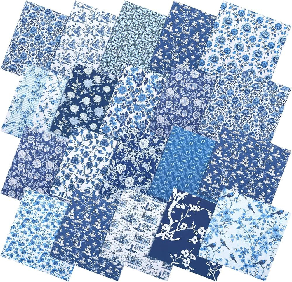 Oudain 60 Pcs 10 x 10 Inch Blue and White Quilting Fabric Squares Chinoiserie Fat Patchwork Chino... | Amazon (US)