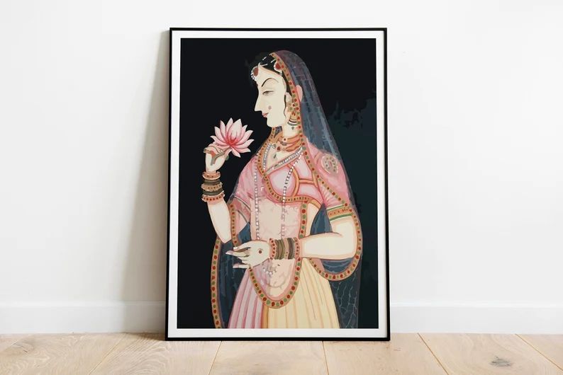 Indian Folk Wall Art Royal Princess With Lotus Living Room | Etsy | Etsy (US)