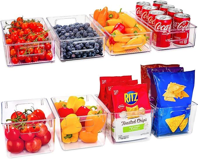 Amazon.com: Set Of 8 Refrigerator Pantry Organizer Bins - 4 Big And 4 Small Clear Food Storage Ba... | Amazon (US)
